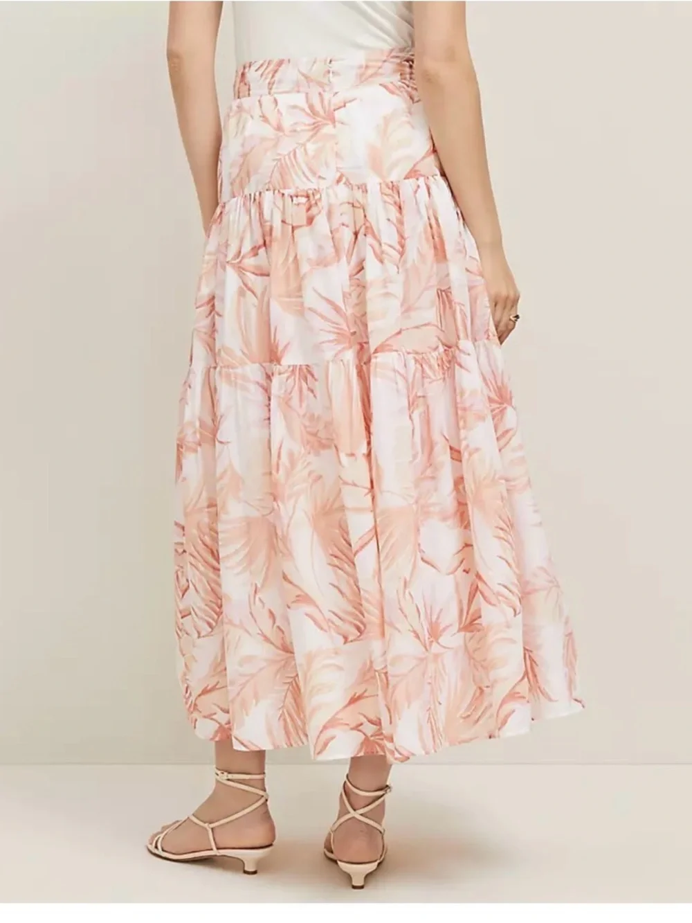 Ann Taylor Coral Pink Floral Tiered Maxi Skirt - Picture 3 of 7